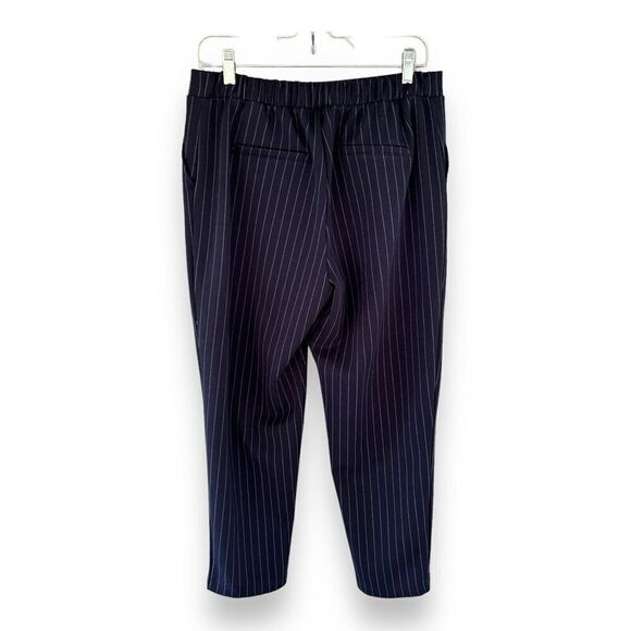 Banana Republic Navy Blue Pinstripe Pants Knit Pull On Pockets Size 8 - Picture 2 of 9